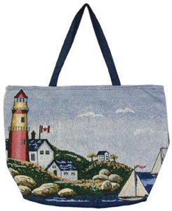 Tapestry Shopping Tote - Red Lighthouse with Canada Flag (41853)